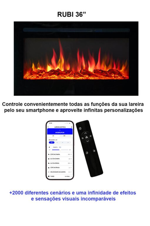 Lareira Elétrica Wgrif De Embutir Rubi 36" 220V