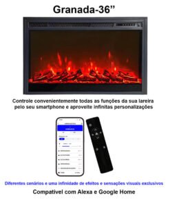 Lareira Elétrica Wgrif  De Embutir Granada 36" 220V 1800 Watts Modelo Tradicional