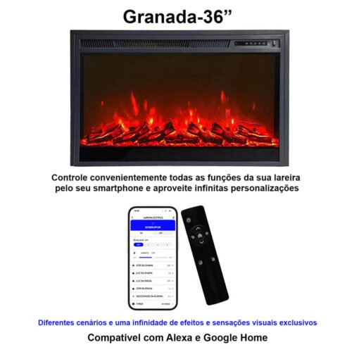 Lareira Elétrica Wgrif  De Embutir Granada 36" 220V 1800 Watts Modelo Tradicional