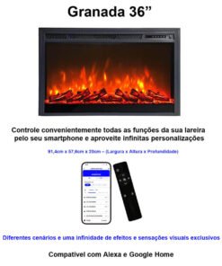 Lareira Elétrica Wgrif  De Embutir Granada 36" 127V Modelo Tradicional
