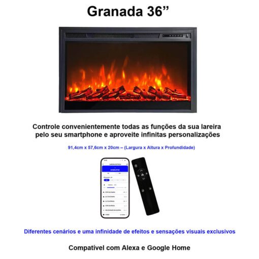 Lareira Elétrica Wgrif  De Embutir Granada 36" 127V Modelo Tradicional