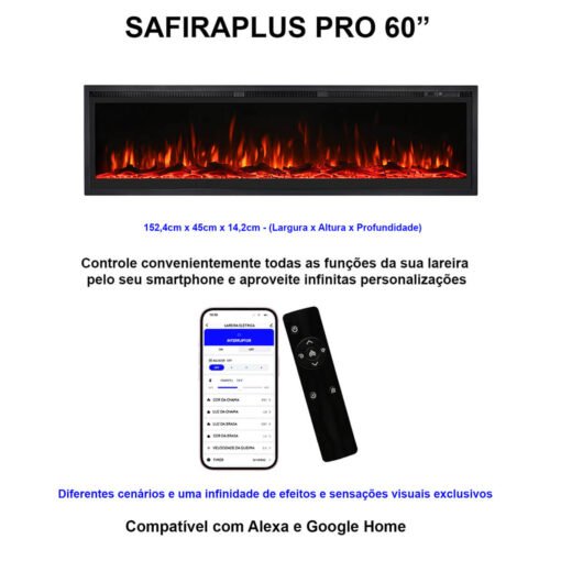 Lareira Elétrica Wgrif De Embutir SafiraPlus Pro 60" 220V
