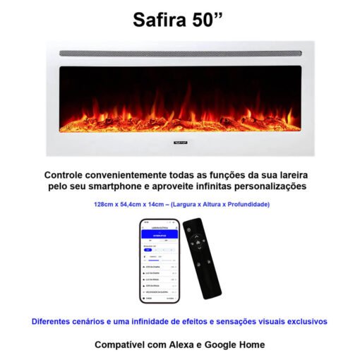 Lareira Elétrica Wgrif De Embutir Safira 50" Branca 220V - 1800W