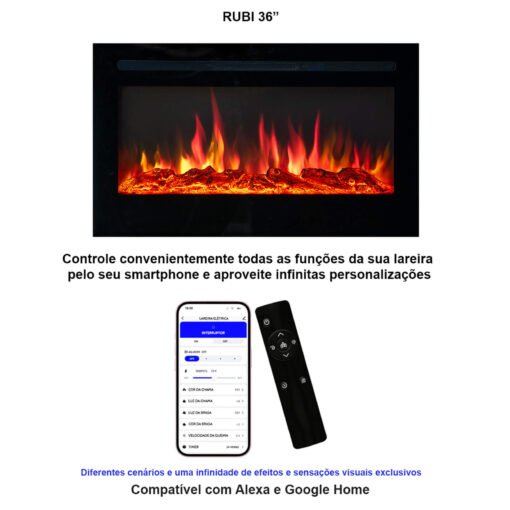 Lareira Elétrica Wgrif De Embutir Rubi 36" 220V