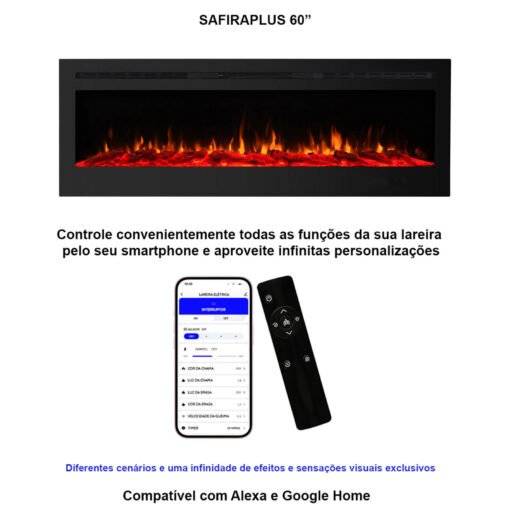 Lareira Elétrica Wgrif De Embutir Safira Plus 60" 220V - 1800W - Imagem 3