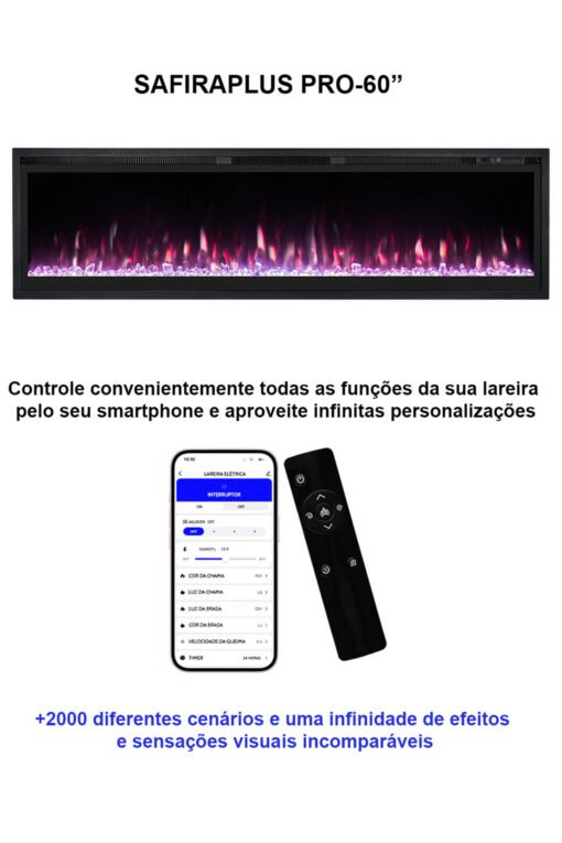Lareira Elétrica Wgrif De Embutir SafiraPlus Pro 60" 127V