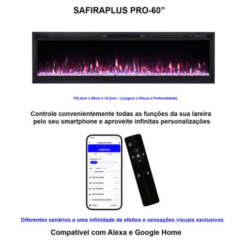 Lareira Elétrica Wgrif De Embutir SafiraPlus Pro 60" 127V