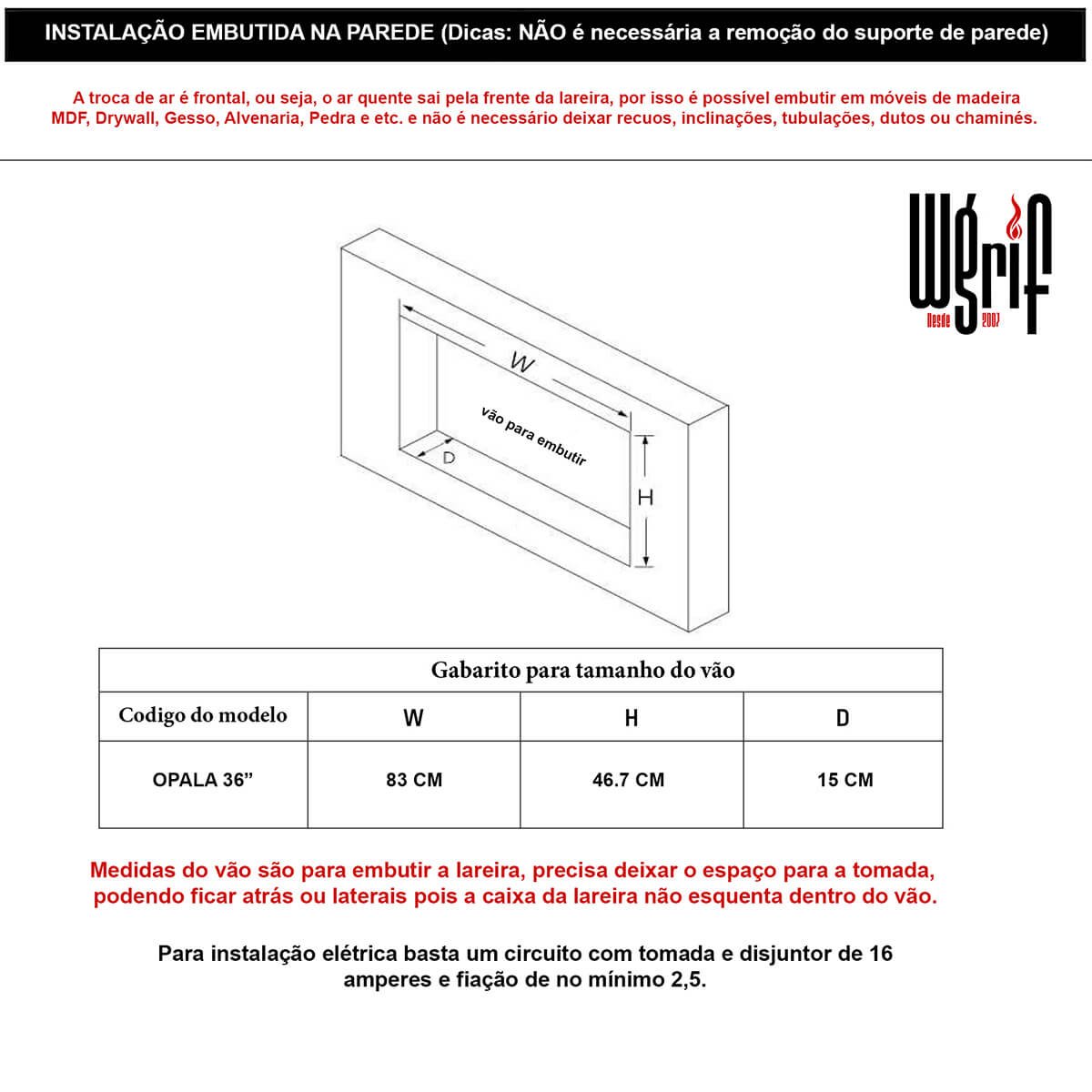 Lareira Elétrica Wgrif De Embutir Opala 36" 127V - Imagem 5